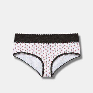 Torrid - Cotton Mid-Rise Cheeky Lace Trim Panty in Lady Bugs, Bright White​​​​